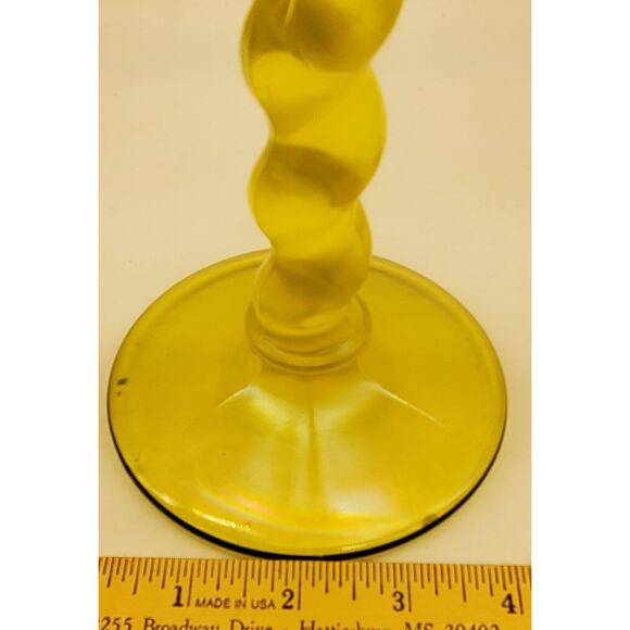 2 US Glass Topaz Twist Bobeche Candle Sticks Holders With Black Trim - Picture 13 of 13